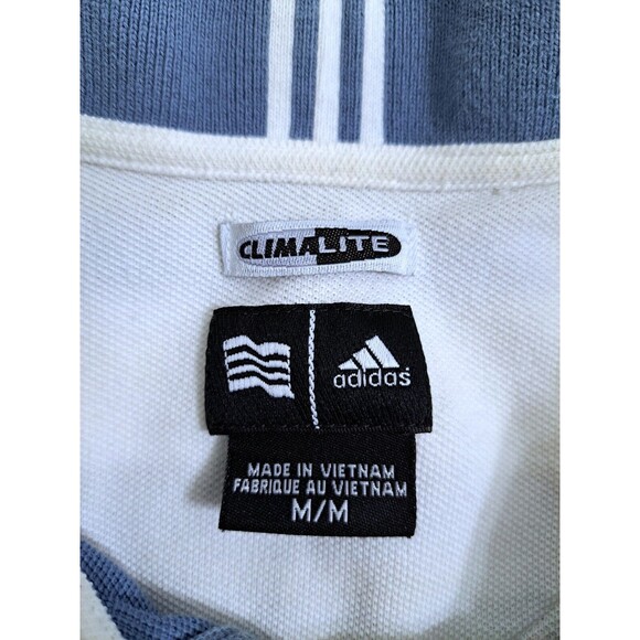Adidas Striped Polo Shirt Golf Golf Climalite Men's Medium Logo Blue White - Picture 3 of 9